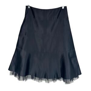 BCBGMAXAZRIA Black Satin Flare Skirt Size 2 Tulle Hem Whimsygoth Dark Coquette